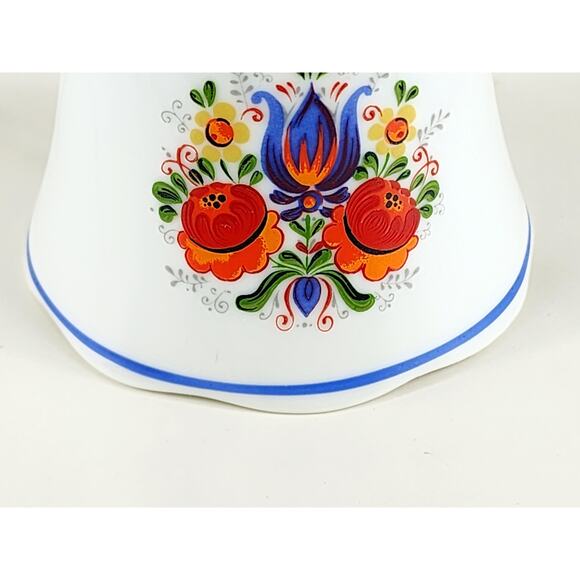 Reutter Bell White Porcelain 5 1/2" Blue Trim Orange Floral Design 20s Germany - Picture 8 of 12
